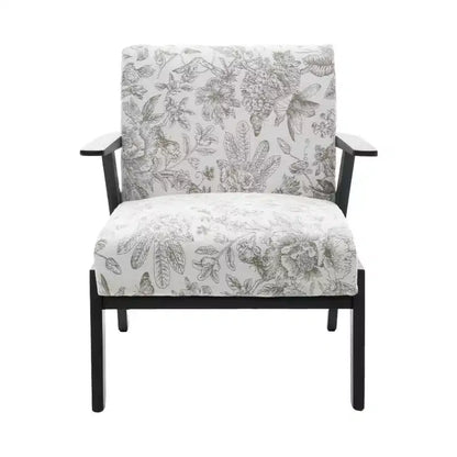 Fauteuil de salon moderne du milieu du siècle Homy Casa avec structure en bois massif, fauteuil d'appoint rembourré pour salon, chambre ou bureau, beige + gris