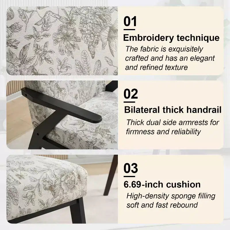 Fauteuil de salon moderne du milieu du siècle Homy Casa avec structure en bois massif, fauteuil d'appoint rembourré pour salon, chambre ou bureau, beige + gris