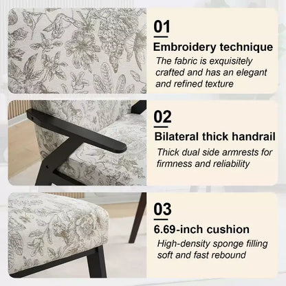 Fauteuil de salon moderne du milieu du siècle Homy Casa avec structure en bois massif, fauteuil d'appoint rembourré pour salon, chambre ou bureau, beige + gris