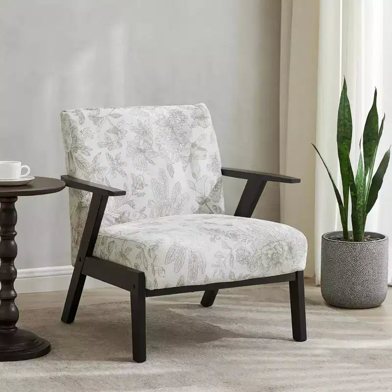 Fauteuil de salon moderne du milieu du siècle Homy Casa avec structure en bois massif, fauteuil d'appoint rembourré pour salon, chambre ou bureau, beige + gris