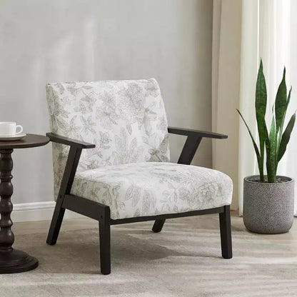 Fauteuil de salon moderne du milieu du siècle Homy Casa avec structure en bois massif, fauteuil d'appoint rembourré pour salon, chambre ou bureau, beige + gris