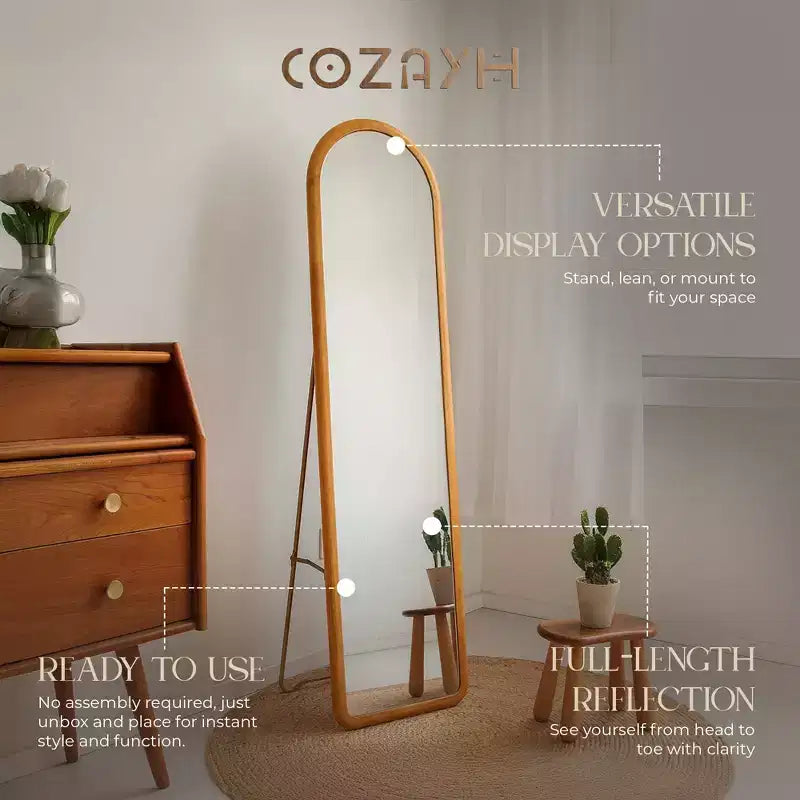 Miroir sur pied arqué COZAYH, cadre en bois massif, 151,1 x 40,6 cm