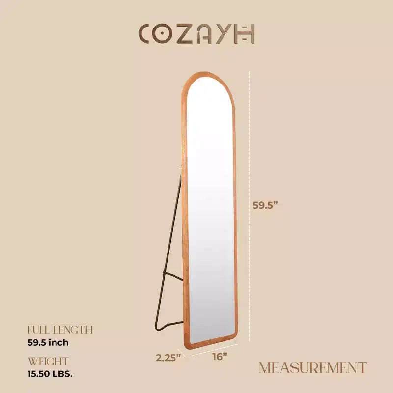 Miroir sur pied arqué COZAYH, cadre en bois massif, 151,1 x 40,6 cm