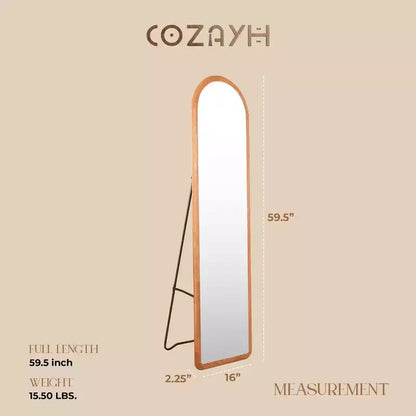 Miroir sur pied arqué COZAYH, cadre en bois massif, 151,1 x 40,6 cm