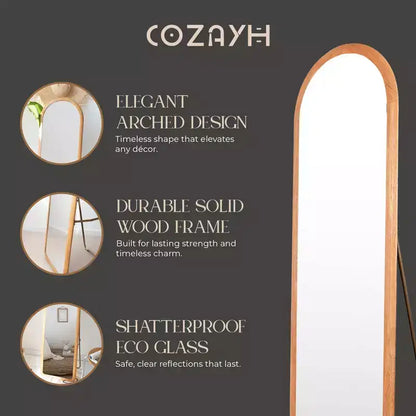Miroir sur pied arqué COZAYH, cadre en bois massif, 151,1 x 40,6 cm