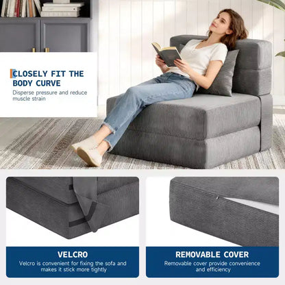 Canapé-lit pliant convertible 73, chaise longue paresseuse portable, canapé futon convertible avec oreiller, tissu en lin moderne, pour salon (simple)