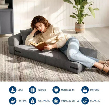 Canapé-lit pliant convertible 73, chaise longue paresseuse portable, canapé futon convertible avec oreiller, tissu en lin moderne, pour salon (simple)