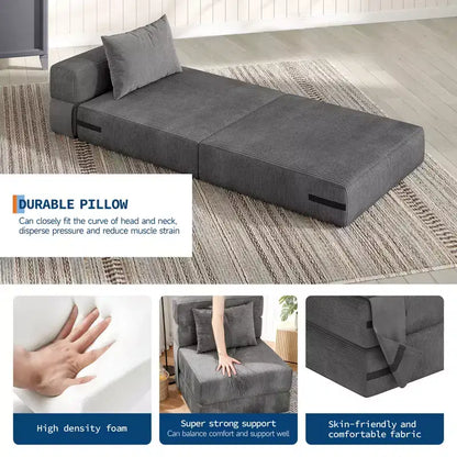 Canapé-lit pliant convertible 73, chaise longue paresseuse portable, canapé futon convertible avec oreiller, tissu en lin moderne, pour salon (simple)