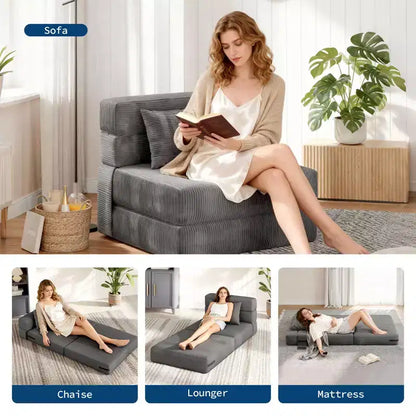 Canapé-lit pliant convertible 73, chaise longue paresseuse portable, canapé futon convertible avec oreiller, tissu en lin moderne, pour salon (simple)