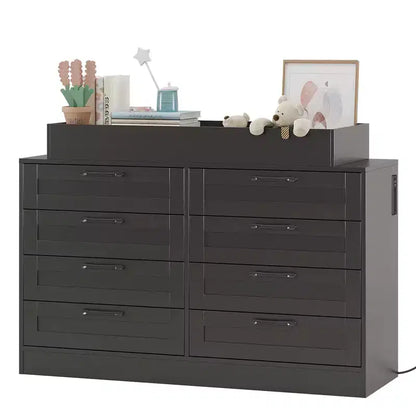 8-Drawer Changing Table Dresser  Multi-Functional Nursery Dresser with Changing Shelves for Bedroom