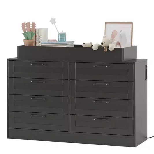 8-Drawer Changing Table Dresser  Multi-Functional Nursery Dresser with Changing Shelves for Bedroom