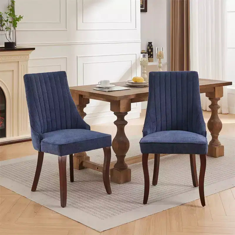 Upholstered Dining Chairs with Wooden Legs, Fabric Side Chairs for Dining Room/Kitchen/Living Room, Set of 2