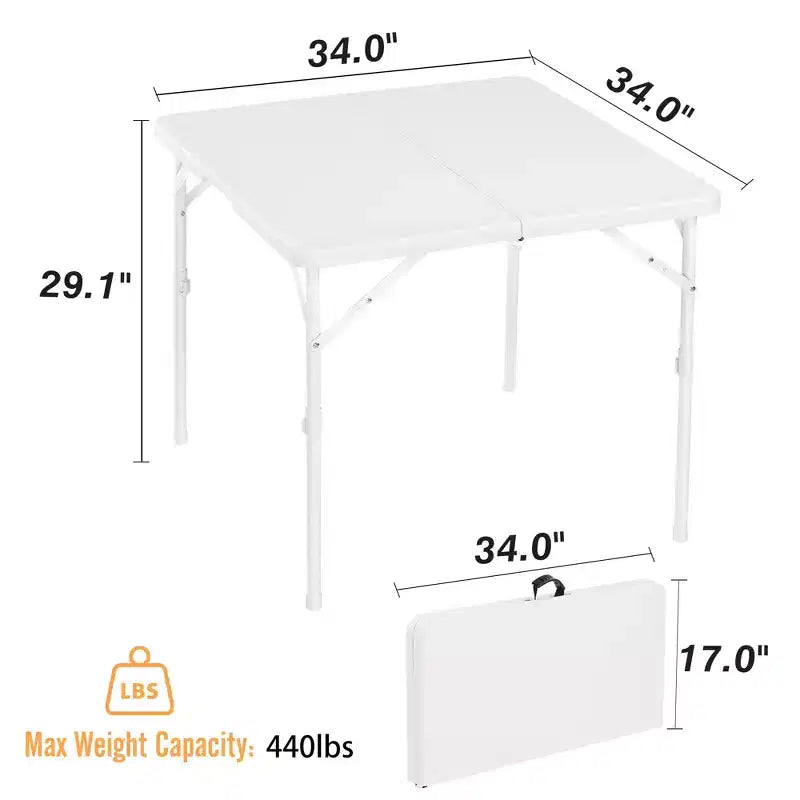 Table pliante portable 34, table utilitaire robuste pliable en deux avec poignée, table à manger carrée d'extérieur pour pique-nique, camping et fête