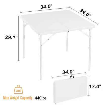 Table pliante portable 34, table utilitaire robuste pliable en deux avec poignée, table à manger carrée d'extérieur pour pique-nique, camping et fête