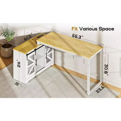 KOLIGEY Bureau d'angle rustique avec rangement, Bureau d'angle de style fermier avec grande capacité de rangement