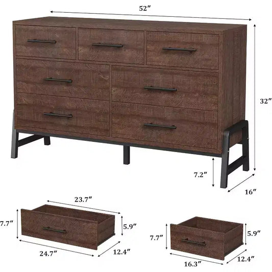 Commode Acekool à 7 tiroirs, Grande commode de rangement moderne avec pieds en R, Meuble de rangement de chambre à coucher