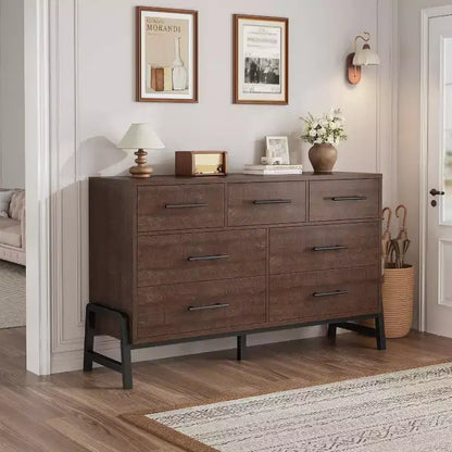 Commode Acekool à 7 tiroirs, Grande commode de rangement moderne avec pieds en R, Meuble de rangement de chambre à coucher