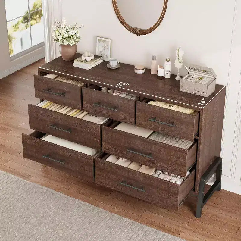 Commode Acekool à 7 tiroirs, Grande commode de rangement moderne avec pieds en R, Meuble de rangement de chambre à coucher