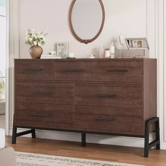 Acekool 7 Drawer Dresser, Modern Wide Storage Chest with R-Leg, Bedroom Organizer Cabinet