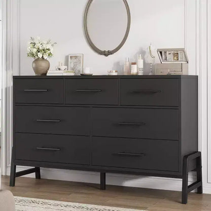 Commode Acekool à 7 tiroirs, Grande commode de rangement moderne avec pieds en R, Meuble de rangement de chambre à coucher