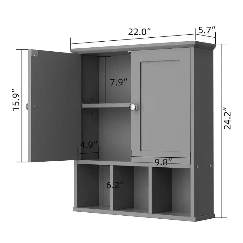 Celebalcony Armoire de Toilette Murale avec 2 Portes et Étagère Ouverte pour un Rangement Organisé