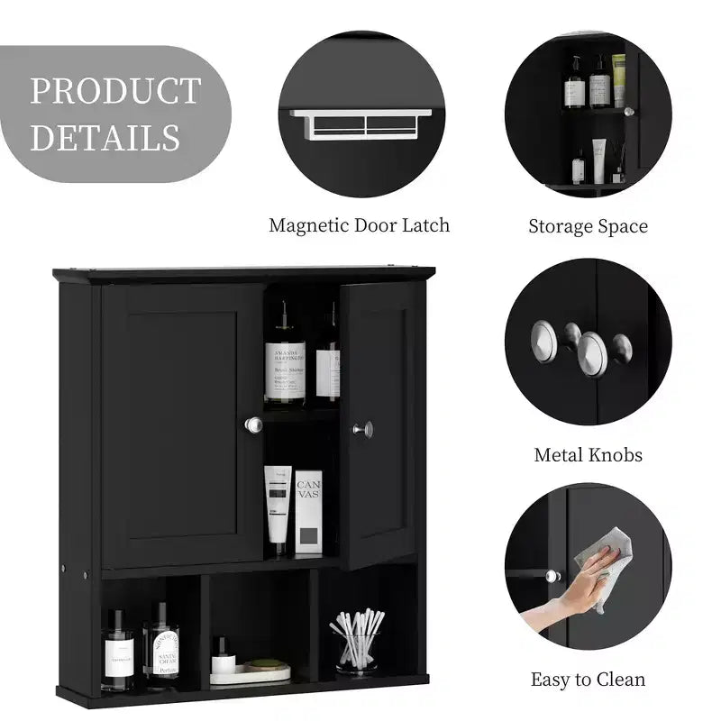 Celebalcony Armoire de Toilette Murale avec 2 Portes et Étagère Ouverte pour un Rangement Organisé