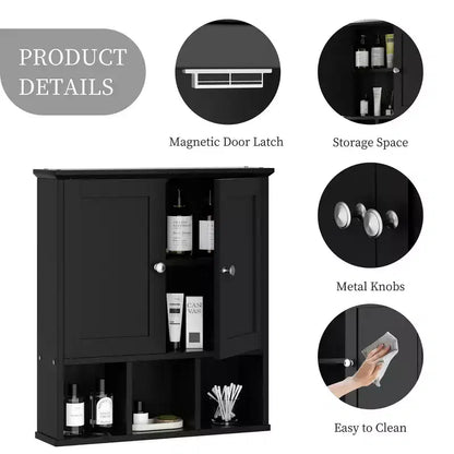 Celebalcony Armoire de Toilette Murale avec 2 Portes et Étagère Ouverte pour un Rangement Organisé