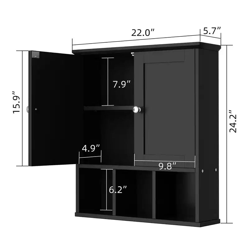 Celebalcony Armoire de Toilette Murale avec 2 Portes et Étagère Ouverte pour un Rangement Organisé