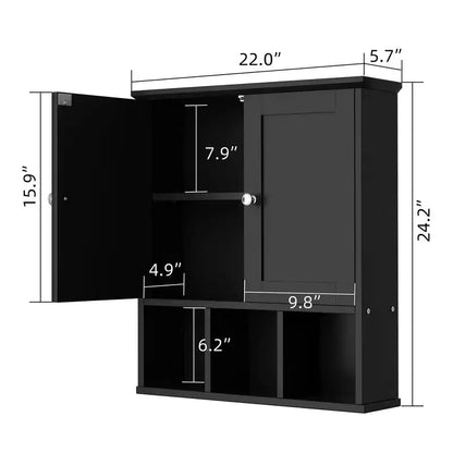 Celebalcony Armoire de Toilette Murale avec 2 Portes et Étagère Ouverte pour un Rangement Organisé
