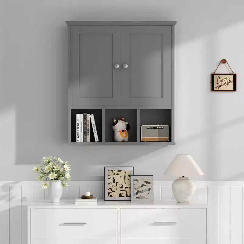 Celebalcony Armoire de Toilette Murale avec 2 Portes et Étagère Ouverte pour un Rangement Organisé