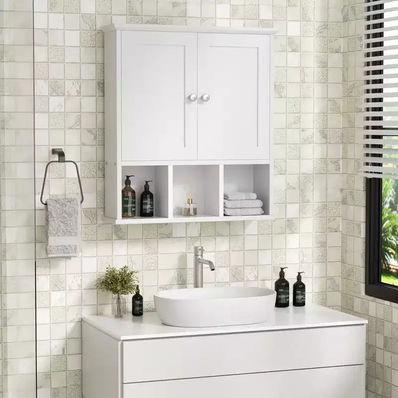 Celebalcony Armoire de Toilette Murale avec 2 Portes et Étagère Ouverte pour un Rangement Organisé