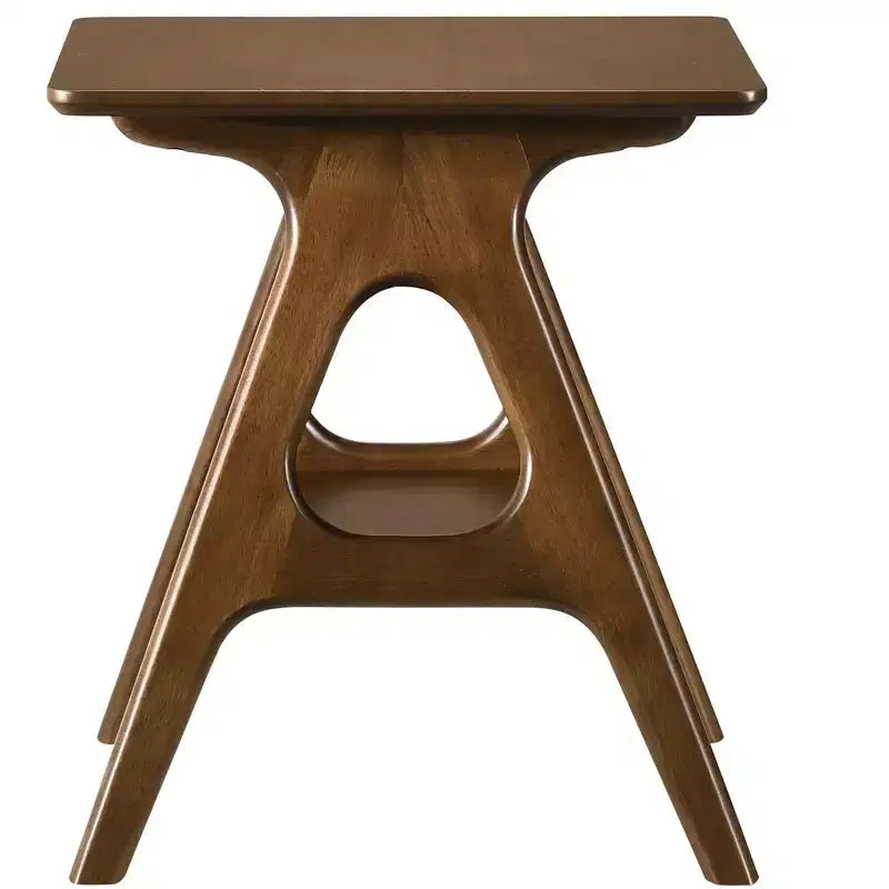 Table d'appoint Okak de style Mid-Century avec pieds en bois d'hévéa, table d'appoint avec étagère inférieure, table d'appoint étroite pour petits espaces, salon, marron