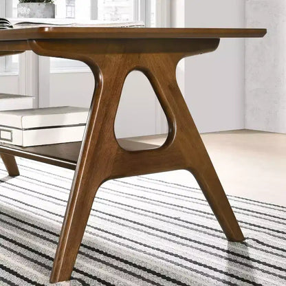 Table d'appoint Okak de style Mid-Century avec pieds en bois d'hévéa, table d'appoint avec étagère inférieure, table d'appoint étroite pour petits espaces, salon, marron