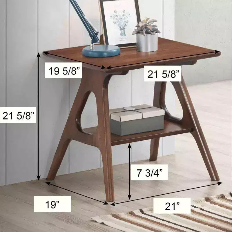 Table d'appoint Okak de style Mid-Century avec pieds en bois d'hévéa, table d'appoint avec étagère inférieure, table d'appoint étroite pour petits espaces, salon, marron