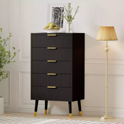 CuisinSmart Fluted 5 Drawer Dresser, Modern Wood Chest of Drawers with Gold Handles, Tall Storage Cabinet for Bedroom Living Room Entryway