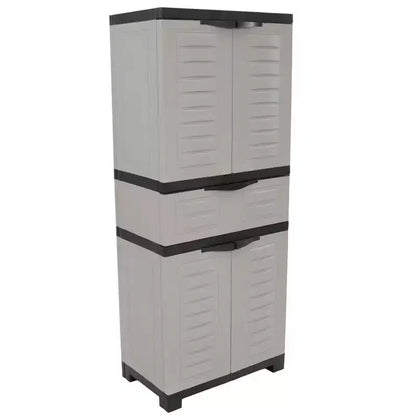HomeRoots 23 Black and Gray Plastic Accent Cabinet With Four Doors And One Drawer
