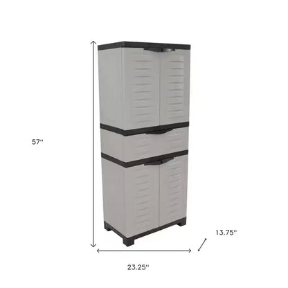 HomeRoots 23 Meuble d'appoint noir et gris en plastique avec quatre portes et un tiroir
