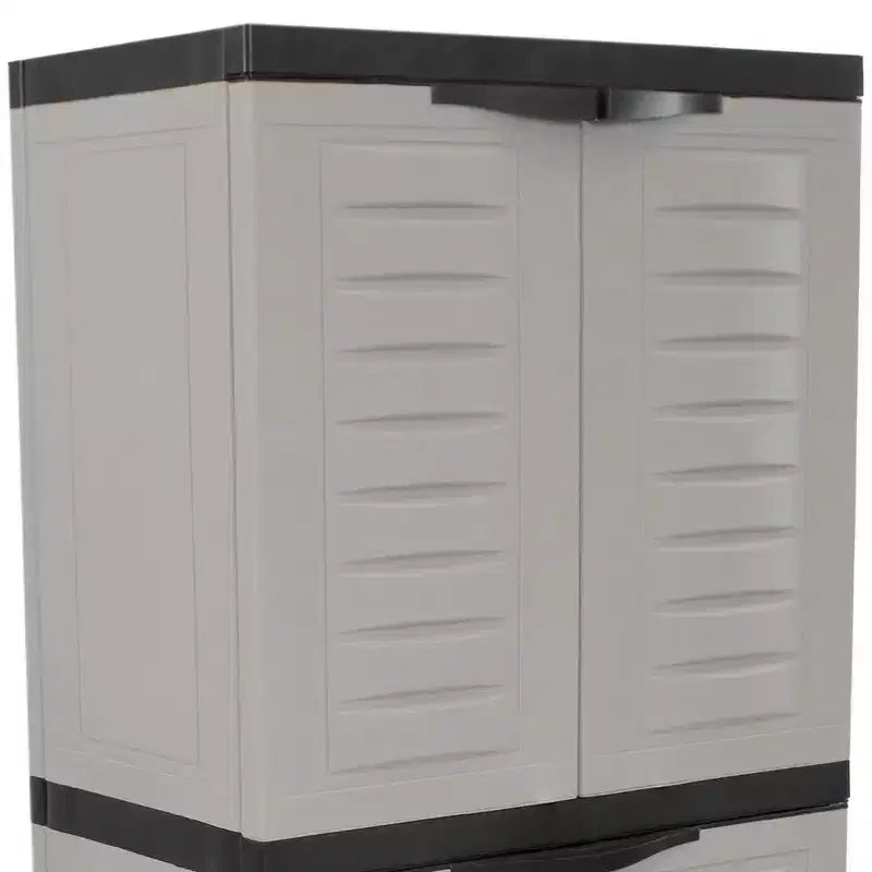 HomeRoots 23 Meuble d'appoint noir et gris en plastique avec quatre portes et un tiroir