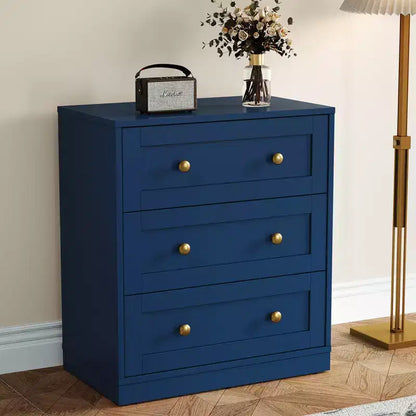 Table de chevet Heynemo à 3 tiroirs, Table de chevet spacieuse avec poignées rondes dorées, Table d'appoint moderne en bois, Commode d'appoint pour chambre à coucher