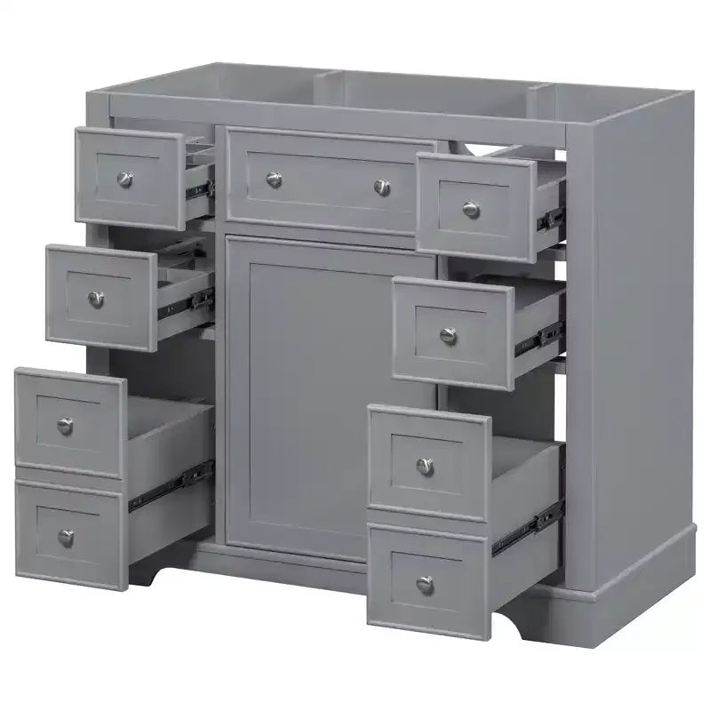 Meuble de salle de bain, meuble sous vasque de 91 cm avec 6 tiroirs, étagère réglable, meuble sous vasque sur pied