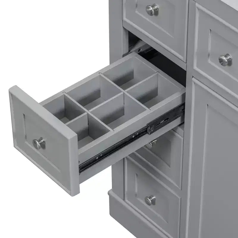 Meuble de salle de bain, meuble sous vasque de 91 cm avec 6 tiroirs, étagère réglable, meuble sous vasque sur pied