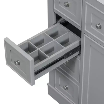 Meuble de salle de bain, meuble sous vasque de 91 cm avec 6 tiroirs, étagère réglable, meuble sous vasque sur pied