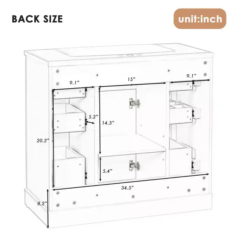 Meuble de salle de bain, meuble sous vasque de 91 cm avec 6 tiroirs, étagère réglable, meuble sous vasque sur pied