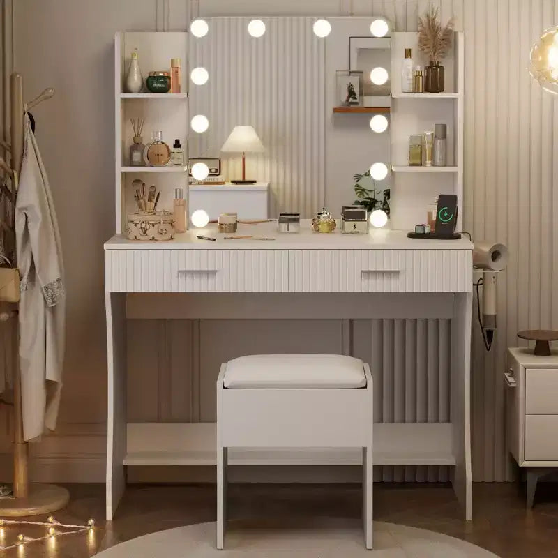 Vanity Desk with LED Lighted Mirror,39.4 Large Makeup Vanity with 3 Adjustable Lights