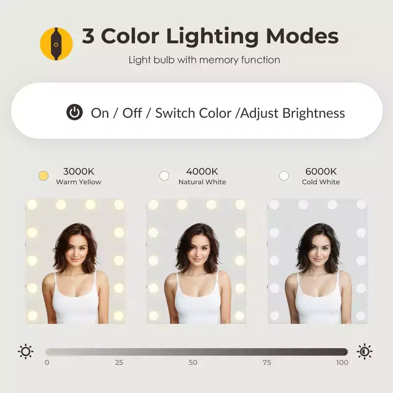 Coiffeuse avec miroir LED éclairé, grande coiffeuse de 100 cm avec 3 lumières réglables