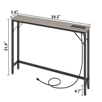 Console étroite de 39,4 po, table console étroite, table derrière le canapé, table de canapé de style industriel, pour salon, couloir