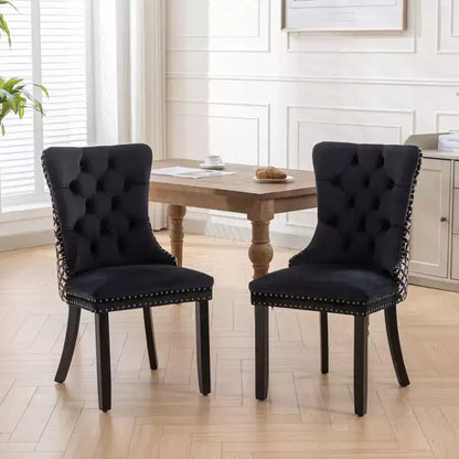 Upholstered Dining Chair with Ring Pull Trim, Button Back,hard Wood Legs,Pattern Modern Chair
