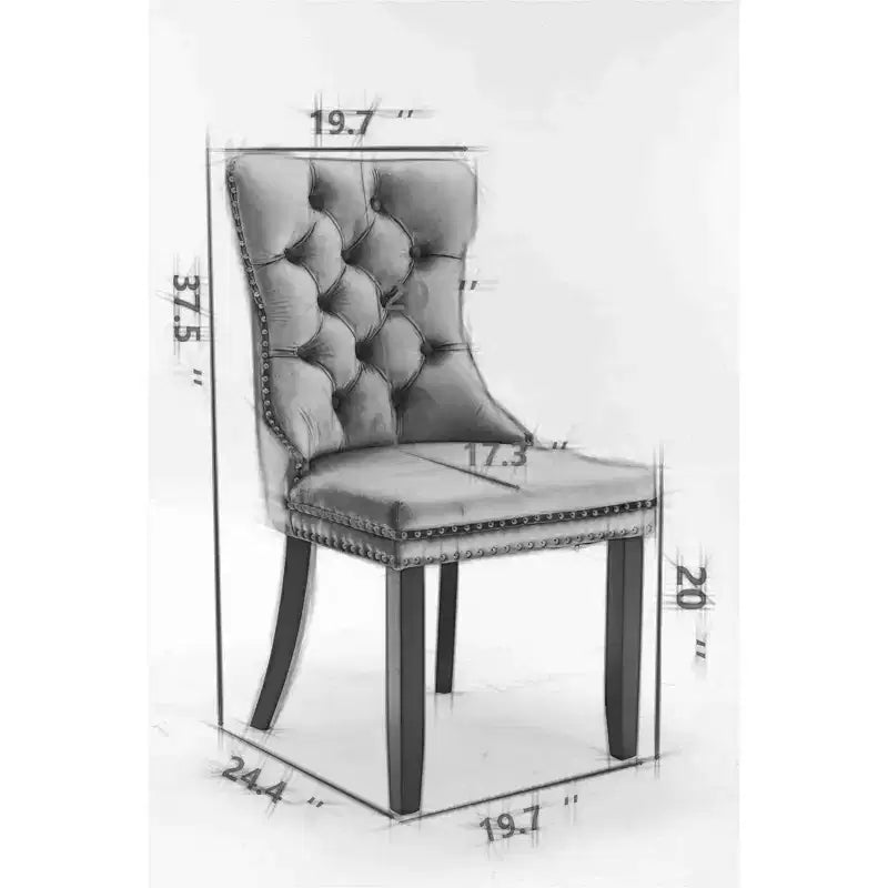 Chaise de salle à manger tapissée avec anneau de traction décoratif, dossier capitonné, pieds en bois dur, chaise moderne à motifs.