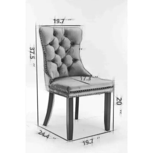 Chaise de salle à manger tapissée avec anneau de traction décoratif, dossier capitonné, pieds en bois dur, chaise moderne à motifs.