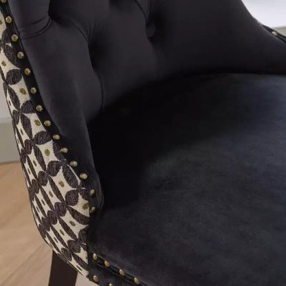 Chaise de salle à manger tapissée avec anneau de traction décoratif, dossier capitonné, pieds en bois dur, chaise moderne à motifs.
